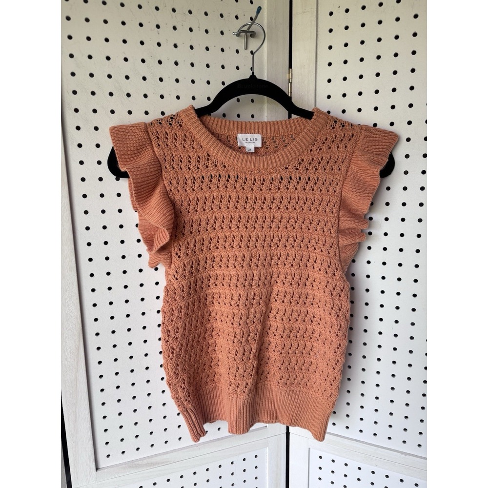 Le Lis Orange Sweater Tank Ruffle Sleeves Women's Small Open Knit Blouse